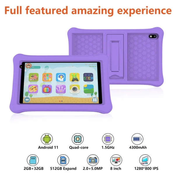 QPS 8 inch tablet android PC 4500mAh 2GB RAM 32GB ROM Children Learning kiddies tablets Kids Tablet with Holder - Image 3