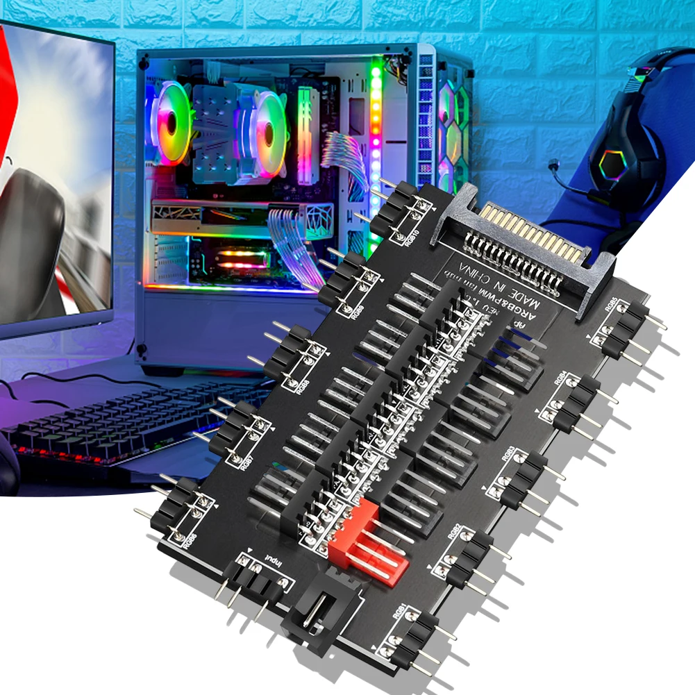 2 in 1 Multi Splitter Fan Hub 5V 3PIN ARGB SATA Power Fan Splitter 12V 4PIN PWM Computer Accessories 10 Way HUB for PC Chassis - Image 5