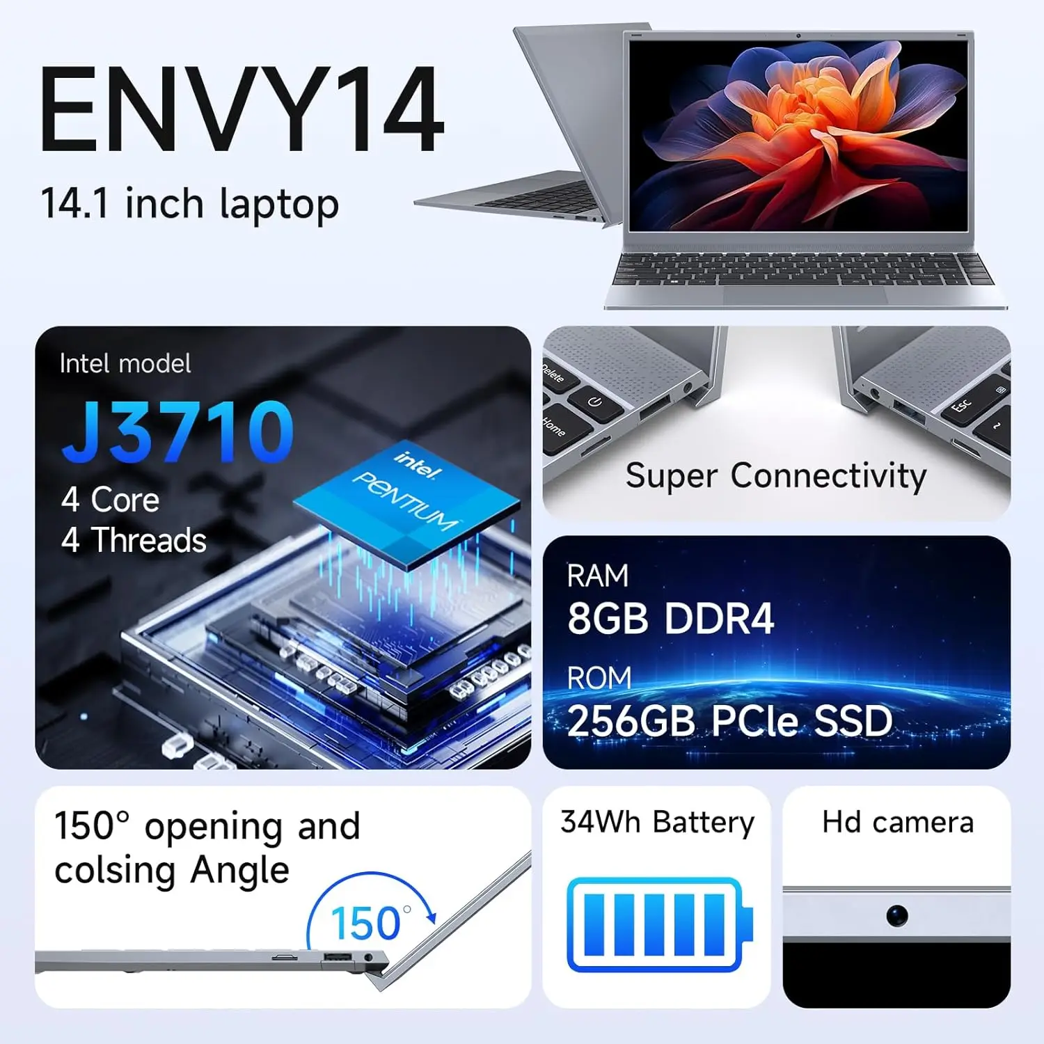 14 Inch Laptop J3710 8GB RAM 256GB SSD Windows 11 For Students And Business - Image 2