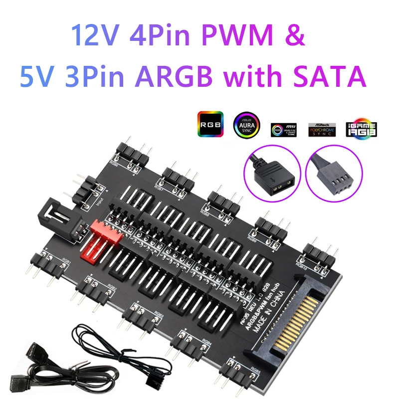 2 in 1 Multi Splitter Fan Hub 5V 3PIN ARGB SATA Power Fan Splitter 12V 4PIN PWM Computer Accessories 10 Way HUB for PC Chassis - Image 3