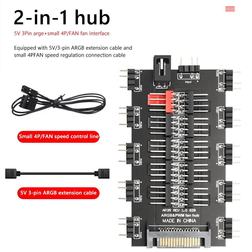 2 in 1 Multi Splitter Fan Hub 5V 3PIN ARGB SATA Power Fan Splitter 12V 4PIN PWM Computer Accessories 10 Way HUB for PC Chassis - Image 6