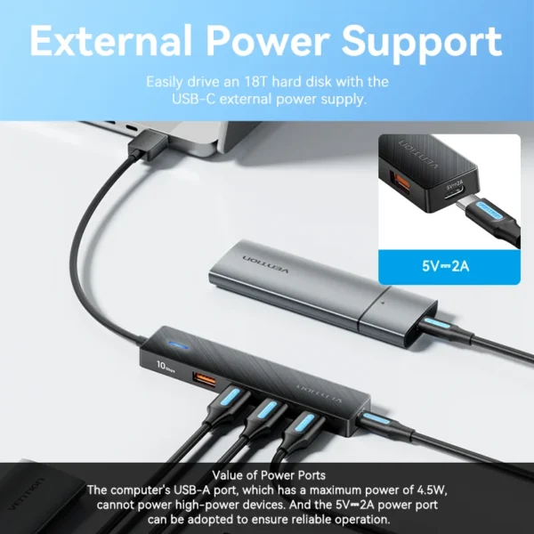 Vention Usb Hub 4 Port ABS Hub USB 3.2 10Gbps for Laptop Multi Splitter Adapter For Xiaomi Macbook PC Computer Accessories - Image 4