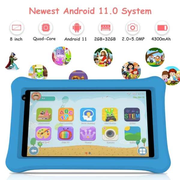QPS 8 inch tablet android PC 4500mAh 2GB RAM 32GB ROM Children Learning kiddies tablets Kids Tablet with Holder - Image 2