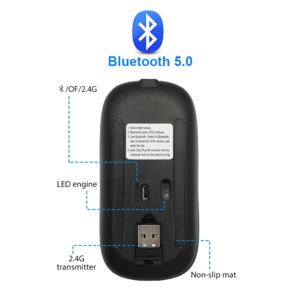 Wireless Bluetooth Mouse RGB Rechargeable Mice Wireless Computer Mause LED Backlit Ergonomic Gaming Mouse for Laptop PC 3600DPI - Image 6