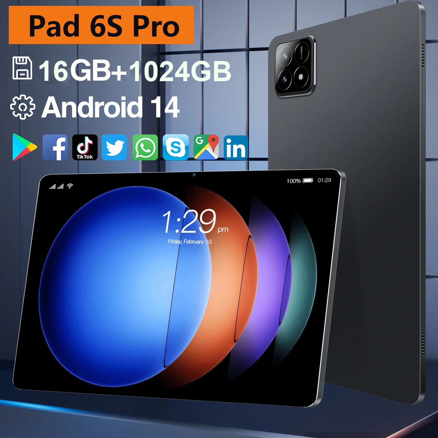 Original Pad 6S Pro Tablet 10.1 inch Android 14 Snapdragon 8gen2 Global 16GB+1024GB 10000mah 5G Dual SIM WIFI HD Full Screen