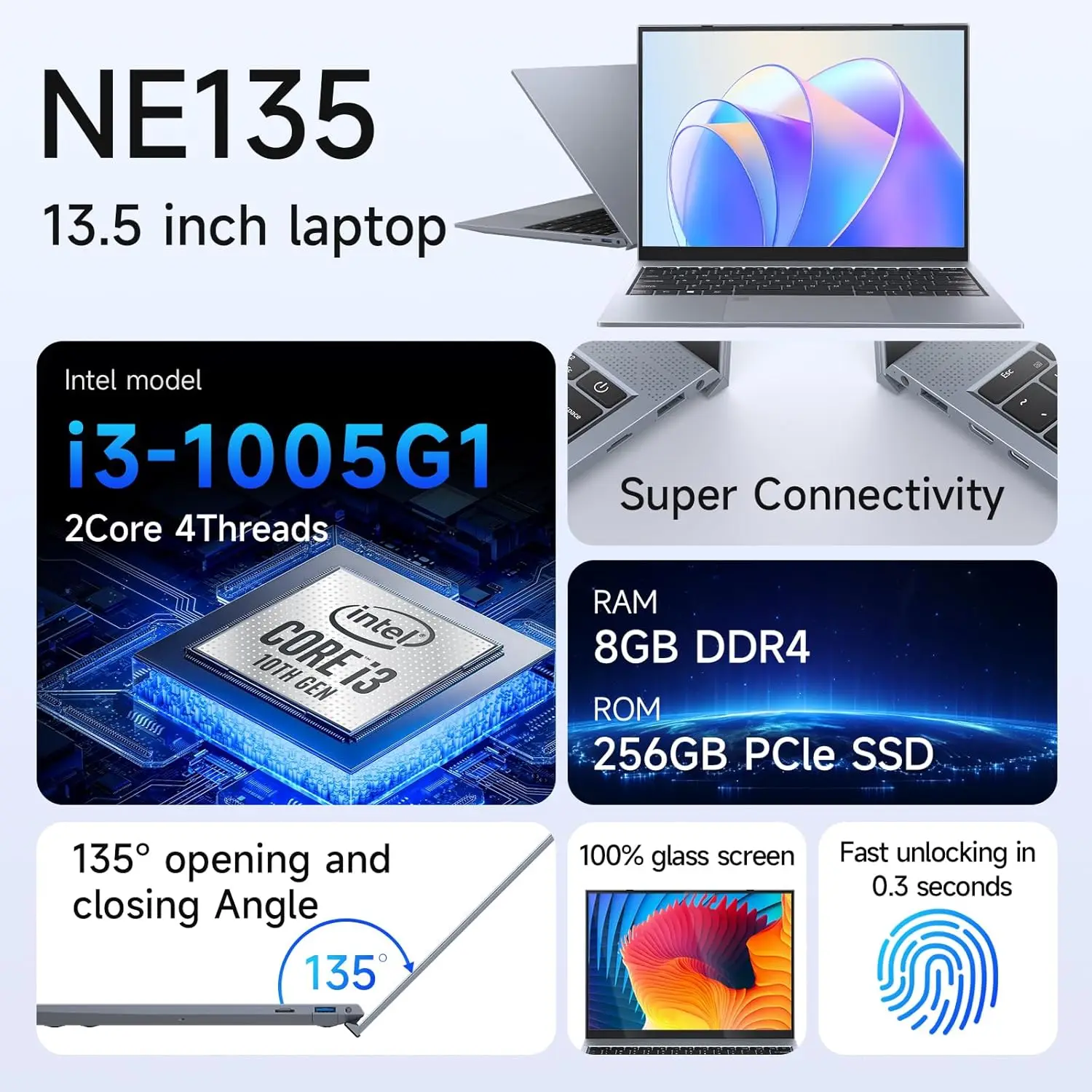 13.5Inch Laptop Intel Core i3-1005G1 8GB RAM 256GB SSD,Windows 11 for Students and Business - Image 2